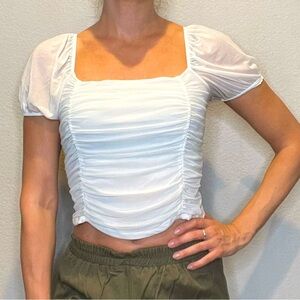 White ruffled Top With Square Neck  Size S